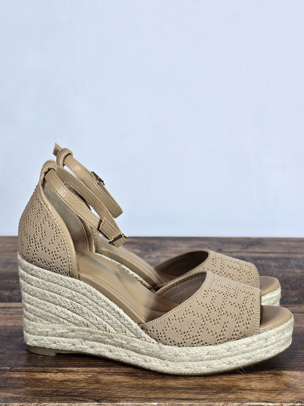Cosy Island Beige Espadrille Wedge Sandals with Ankle Strap Size 6.5